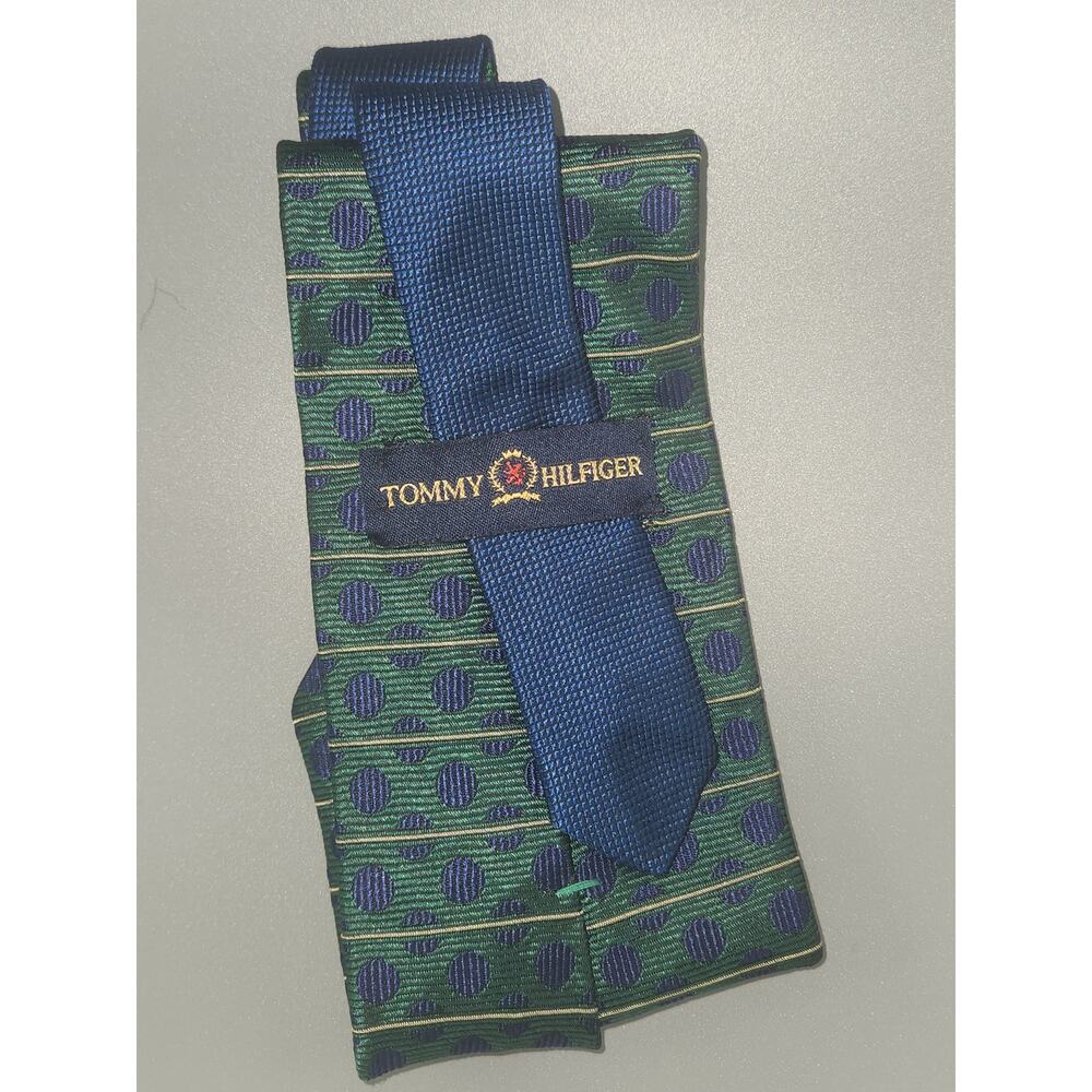 SILK Tommy Hilfiger REPP  Tie Blue Green Circle Dots exc. Necktie Modern Unique